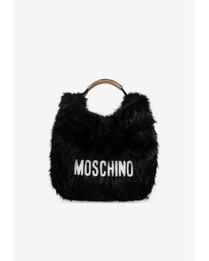 Moschino Faux Fur Logo Top Handle Bag - Black