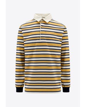Gucci Logo Patch Striped Long-Sleeved Polo T-Shirt - Yellow