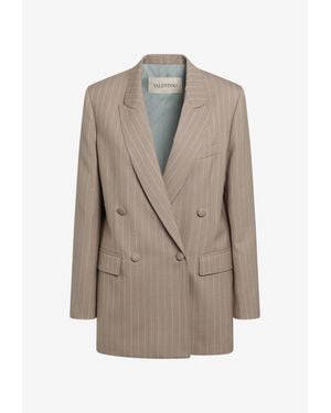 Valentino Pinstripe Buttoned Blazer - Natural