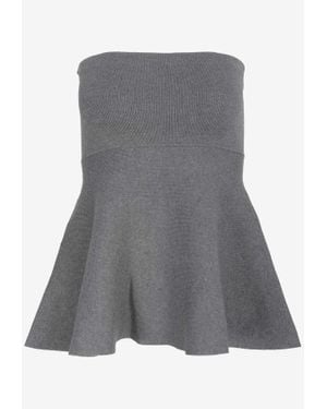 Frankie Shop Viscose-Blend Knitted Peplum Bustier Top - Grey