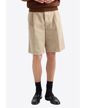 Prada Triangle Logo Chino Shorts - Natural