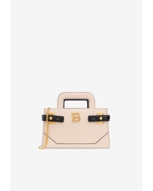 Balmain Small B-Buzz Leather Top Handle Bag - Natural