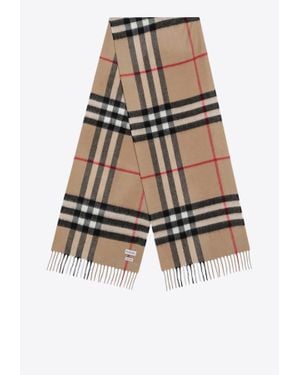 Burberry Vintage Check Cashmere Fringed Scarf - White