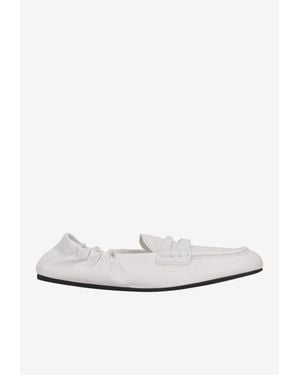 Miu Miu Nappa Leather Ruched Loafers - White