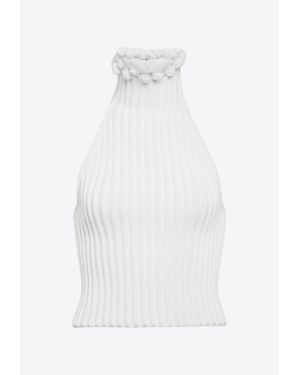 Alaïa Knit High-Neck Cropped Top - White