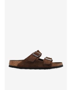 Birkenstock Arizona Suede Leather Slides - Brown