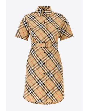 Burberry Vintage Check Belted Mini Shirt Dress - Natural