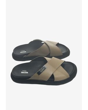 Moschino Crisscross Leather Slides - Gray