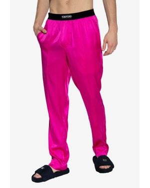 Tom Ford Logo Waistband Silk Pajama Pants - Pink