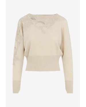 Ermanno Scervino Fine Knit Sweater With Lace - White
