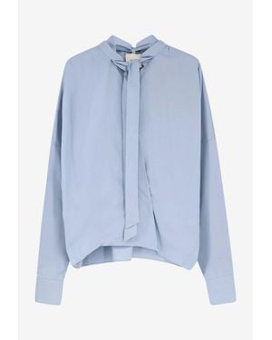 Alysi V-Neck Blouse With Bow - Blue