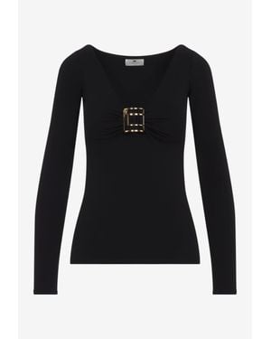 Elisabetta Franchi Long-Sleeved Fitted Top - Black