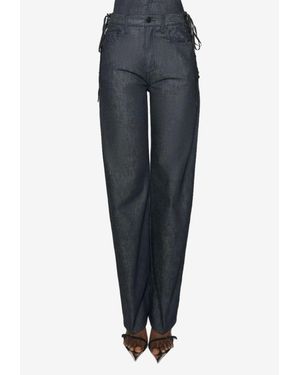 Mugler Lace-Up Straight-Leg Jeans - Blue