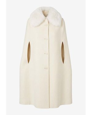 Fendi Fox-Fur Collar Wool Cape Coat - Natural