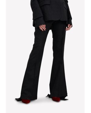 Vera Wang Checked Pintuck Flared Pants - Gray