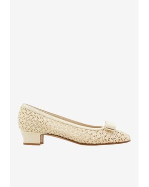Ferragamo Vara 20 Macramé Mesh Pumps - Natural