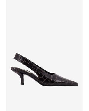 TOTEME 60 Croc-Embossed Leather Slingback Pumps - Brown