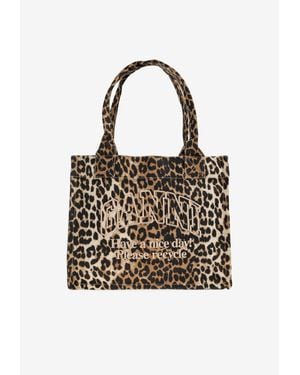 Ganni Leopard Print Tote Bag - White