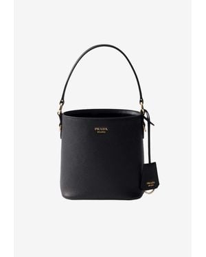 Prada Stamped Logo Saffiano Leather Bucket Bag - Black