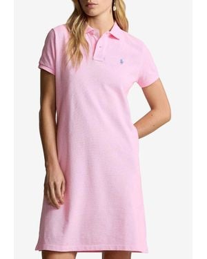 Ralph Lauren Logo Embroidered Mini Polo T-Shirt Dress - Pink