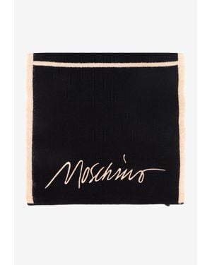 Moschino Embroidered-Striped Wool-Blend Scarf - Black