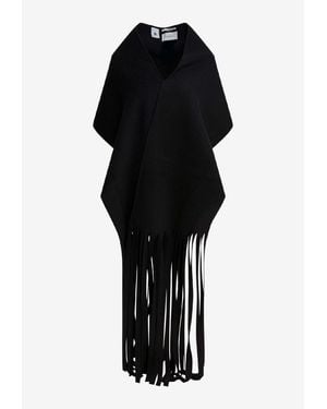 Sportmax Avocado Long Fringed Wool Scarf - Black