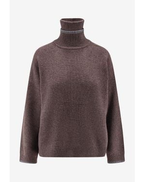 Brunello Cucinelli Ribbed High-Neck Sweater - Brown