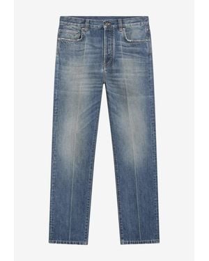 Versace Distressed Straight-Leg Jeans - Blue