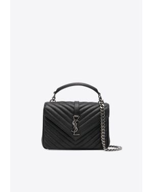 Saint Laurent Medium College Quilted Leather Shoulder Bag - Black