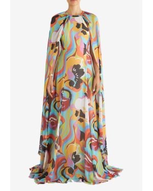 Etro Maxi Silk Cape Dress - White