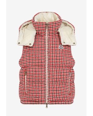 Moncler Niverolle Houndstooth Hooded Vest - Red