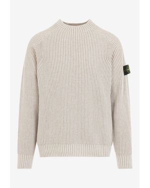 Stone Island Logo Patch Knitted Cashmere Sweater - White