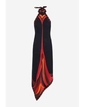 PUCCI Fari Print Halterneck Midi Satin Dress - Red