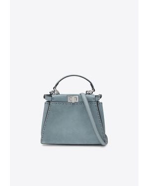 Fendi Mini Peekaboo Nubuck Leather Top Handle Bag - Blue