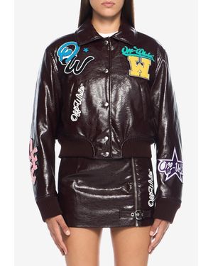 Off-White c/o Virgil Abloh Crinkled Coated Varsity Jacket - Black