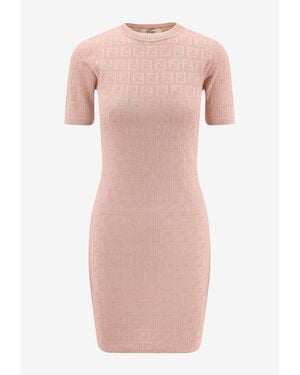 Fendi Ff Jacquard Knitted Mini Dress - Pink