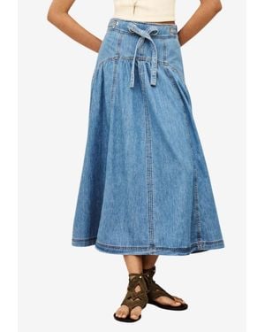 Ba&sh Lonia Tie-Waist Denim Midi Skirt - Blue