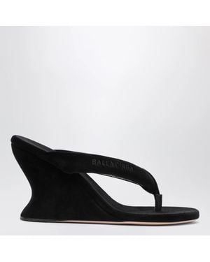 Balenciaga Gaeta 100 Velvet Wedge Sandals - Black