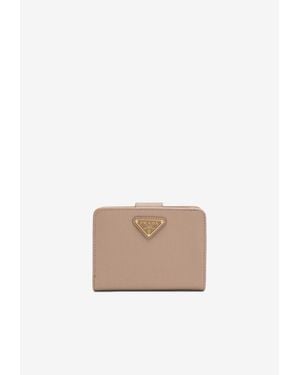 Prada Triangle Logo Saffiano Leather Wallet - White