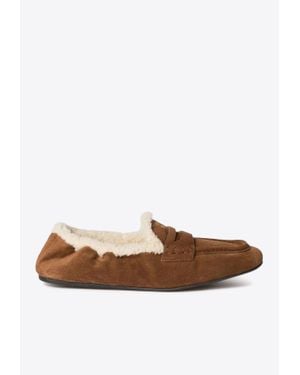 Miu Miu Logo Suede Loafers - White