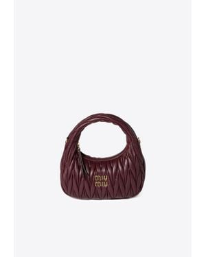 Miu Miu Small Wander Matelassé Leather Hobo Bag - Red