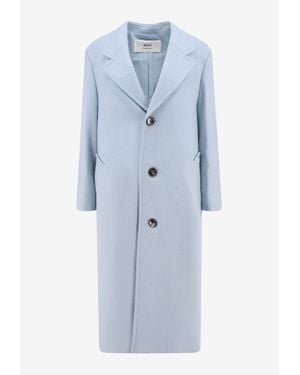 Ami Paris Single-Breasted Wool Coat - Blue