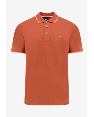 BOSS Logo Embroidered Polo T-Shirt - Orange