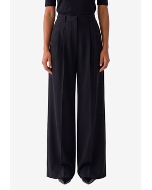 Balenciaga Wide-Leg Pleated Wool Pants - Black