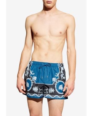 Versace Mythological Print Swim Shorts - Blue