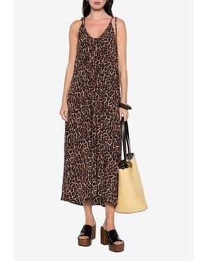 Anine Bing Flora Leopard Print Midi Dress - Brown