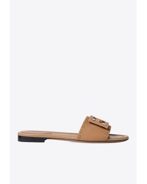 Fendi Baguette Leather Flat Sandals - White