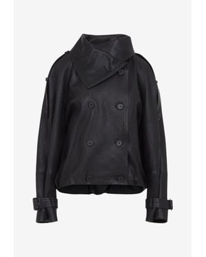 Acne Studios Double-Breasted Grained Leather Jacket - Black
