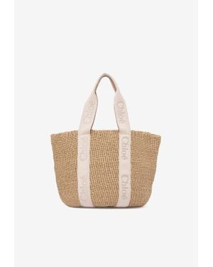 Chloé Woody Raffia Tote Bag - White