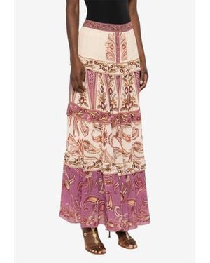 FARM Rio Paisley Tiered Maxi Skirt - White